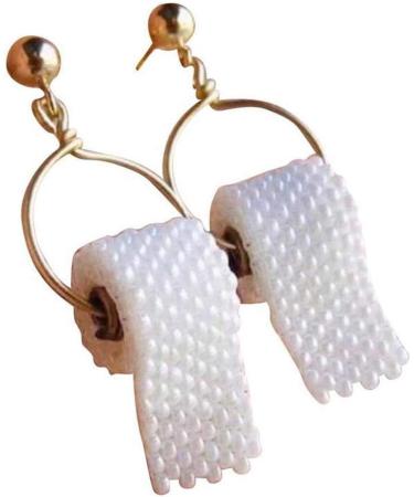 kaixinbukaixin Pearl Toilet Paper Ear Hooks 3D Paper Earrings Roll Ear Drops Jewellery Gifts Gold + White - Buy Online on GoSupps.com