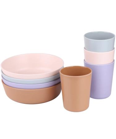 Kids Bamboo Bowls and Cup Set - 8 Piece Kids Bowls and Bamboo Cups for Kids - Bowls for Kids - Dishwasher Safe  Eco-Friendly