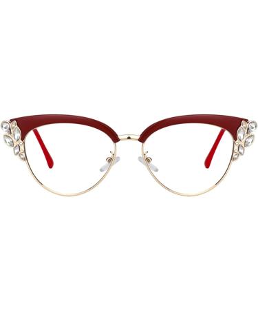 VOOGLAM Cat Eye Blue Light Blocking Glasses for Women | Stylish Anti-UV Eyewear with Crystal Accents - Reduce Eyestrain & Protect Your Eyes - Buy Online on GoSupps.com