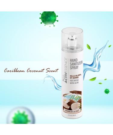 Instyle ActivEssence Caribbean Coconut Hand Sanitizer Spray - 8 Fl Oz | Kills 99.99% Of Germs | Fast Drying | With Aloe | Non Greasy | CLEAN Vegan Paraben Free Phthalate Free - Buy Online on GoSupps.com