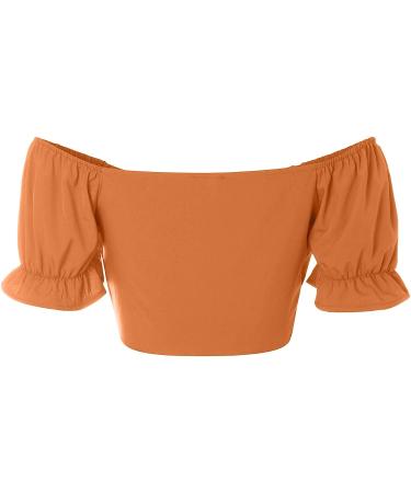 TUNUSKAT Women's Off-Shoulder Cross Short Sleeve Blouse - Orange | Summer Trendy Crop Top - Buy Online on GoSupps.com