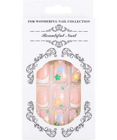 Sethexy French Short Square Fake Nails 24Pcs Glossy Press on Nail Tips - Flower Power Collection - Buy Online on GoSupps.com