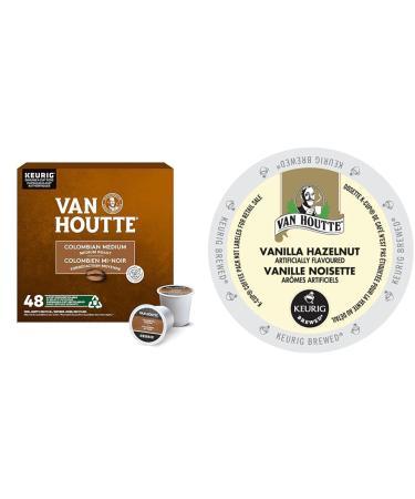 Van Houtte Colombian Medium Roast K-Cup Coffee Pods 48 Count For Keurig Coffee Makers & Vanilla Hazelnut K-Cup Pods 24 Pack