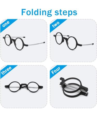 Folding Reading Glasses Blue Light Blocking Computer Reader Metal Round Frame Anti Eyestrain Eyeglasses(Couleur:Noir Grandeur:2.0x) - Buy Online on GoSupps.com