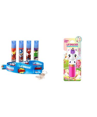 Lip Smacker Marvel 4 Piece Iron Man Captain America Spider-Man Hulk Lip Balm Bundle with Lippy Pals Unicorn Lip Balm