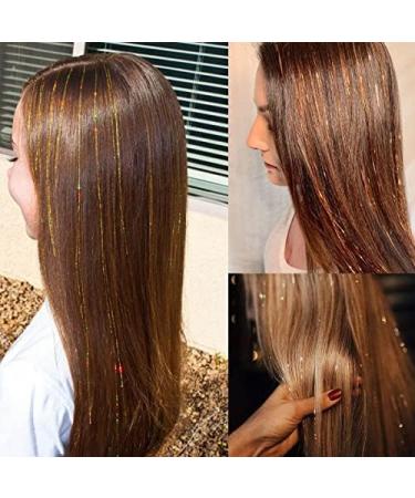 Sparkling Hair Tinsel Extensions Kit - 200 Strands, Heat Resistant & Glittery - 48 Inch - Gold - for Women & Girls - Buy Online on GoSupps.com