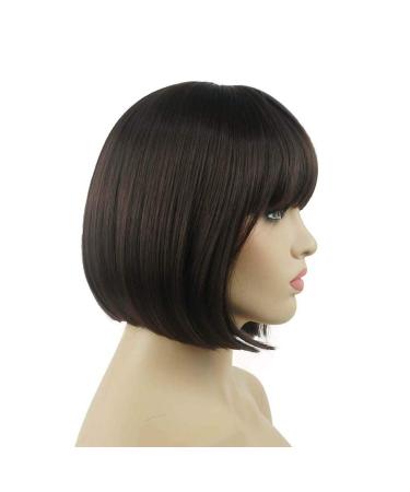 Lydell 8 Short Bob Chestnut Brown Synthetic Wig with Flat Bangs & Central Dot - Heat Resistant Hairstyle - Buy Online on GoSupps.com