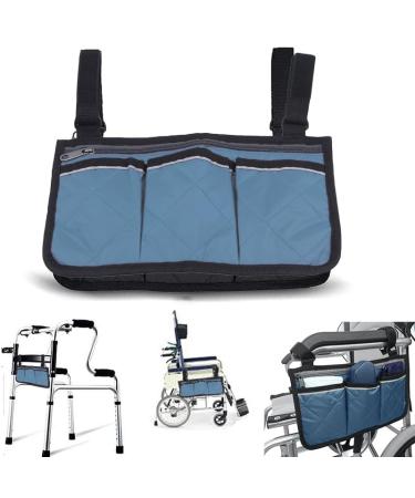Wheelchair Side Storage Bag Wheelchair Side Organizer Storage Bag Wheelchair Pouch Bag with Cup Holder Armrest Accessories fit for Most Rollator Walkers Electric Wheelchairs. (blue)