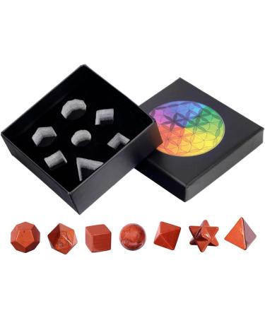Nupuyai 7 Pieces Red Jasper Platonic Solids Set | Sacred Geometry & Reiki Healing Crystals in Gift Box - Shop Internationally! - Buy Online on GoSupps.com