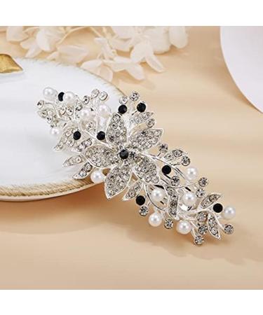 Voarge Wedding Hair Clip Rhinestone Bridal Hair Accessories Simulated Pearl Hair Clip Barrette Silver-Tone Flower Hair Piece for Women and Girls (black) - Buy Online on GoSupps.com