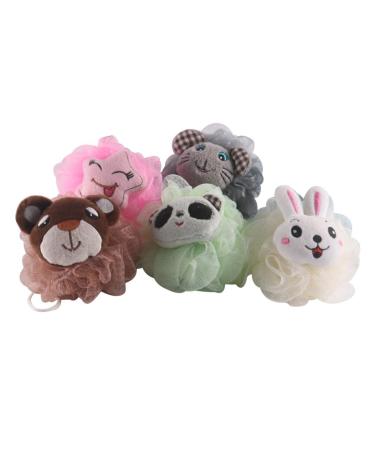 5pcs Bath Ball Body Scrubber Puff Body Cleaning Massager Bath Shower Sponge Loofah Bath Scrubber for Body Oil for Face Sponges Bath Puff Mesh Ball Cartoon Baby