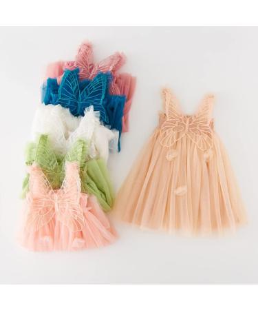 PythJooh Baby Girl Tulle Dress | Sleeveless Butterfly Wings Tutu Princess Dress for Toddler Girl | Daisy Stars Sundress 0-4Years | Pink Flower Butterfly Wings | 6-9 Months - Buy Online on GoSupps.com