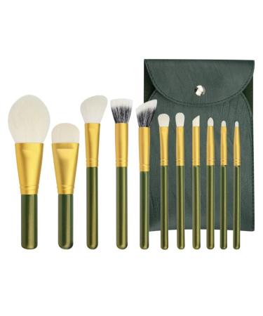 11 Wool Makeup Brush Set Loose Powder Brush Eye Brush Beauty Tool Green