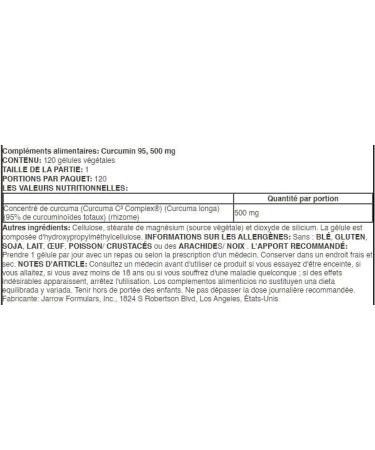 Jarrow Formulas Curcumin 95 500mg - 120 Vegetarian Vcaps - Powerful Antioxidant & Anti-Inflammatory Support for Optimal Health & Wellness - Buy Online on GoSupps.com