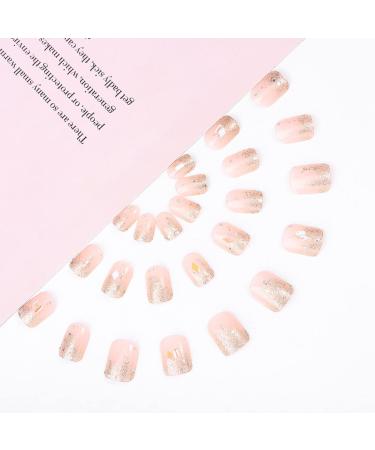 Glitter Pink Square Press on Nails - 24Pcs Short False Nails for Women, Girls - Aetorgc Rhinestone BlingBling Clip on Acrylic Nail Set - Buy Online on GoSupps.com
