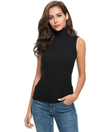 Angxiwan Women's Slim Fit Turtleneck Tank Top - Sleeveless Solid Color Blouse | Black XL - Buy Online on GoSupps.com