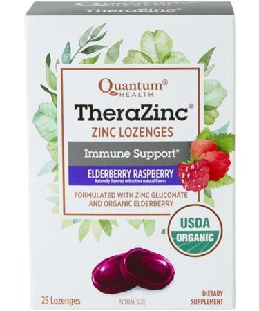 Quantum Health TheraZinc USDA Organic Zinc Lozenges Eldertry Raspberry Immune Support Formulated with Zinc Gluconate Fast Relief No Aftertaste 25 Count - Pack of 1 - Buy Online on GoSupps.com