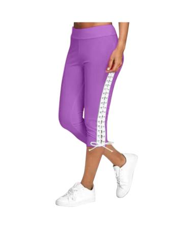 Haiorziyou summer pants women elastic waist medium pants short cord strain harem pants pants pair of pants yoga trousers sports pants casual monochrome jogging pants 4xl 1#purple