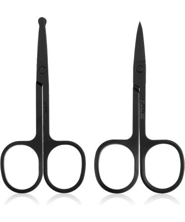Eyebrow Scissors Small Scissors Nose Hair Scissors for Men Women 2-Pack Black Nose Hair Scissors Stainless Steel Mustache Scissors Pointed Round Nose Hair Clippers for Trimming Facial Hair - Buy Online on GoSupps.com