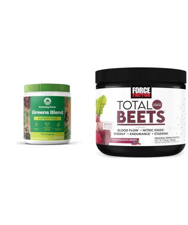 Amazing Grass Greens Blend Superfood: Super Greens Powder Smoothie Mix for Boost Energy & Force Factor Total Beets Drink Mix Superfood Powder with Nitrates to Support Circulation Blood Flow