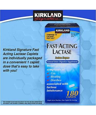 Kirkland Signature Fast Acting Lactase Caplets - 180 Count - Compare to Lactaid - Digestive Support for Dairy Foods - Lactose Intolerance Relief - Buy Online on GoSupps.com