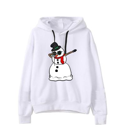 Bigfanshu Woman Plus Size Tops Christmas Print Hooded Long Sleeves Sweatshirt Pullover Shirt