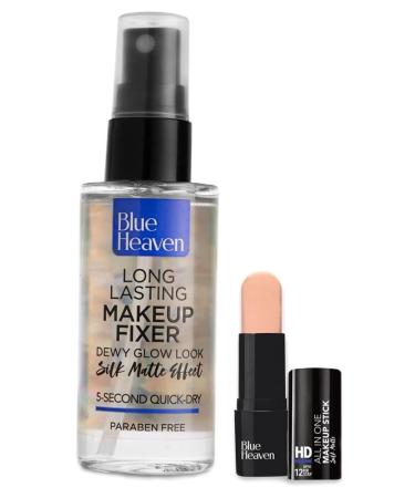 YANG Long Lasting Full Coverage Make-Up Fixer 60Ml& HD All In One Makeup Stick Natural Finish - 201 Cream 10G Pack Of 1