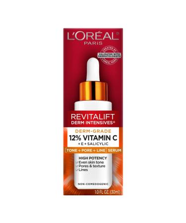 L'Oreal Paris Revitalift Derm Intensives Derm Grade 12% Vitamin C + E + Salicylic Serum  1.0 Fl. Oz.  0.32 pounds