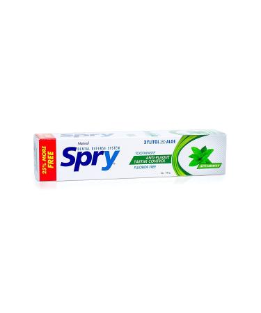 Spry Xylitol Toothpaste Fluoride-Free Natural Spearmint Anti-Plaque and Tartar Control 5 oz (2 Pack)