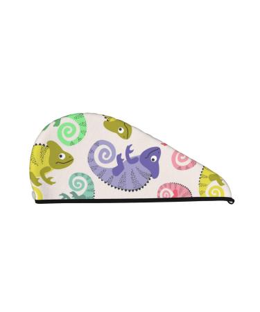 Colorful Pattern with Cute Chameleons Microfiber Hair Towel Soft Super Absorbent Hair Towel Wrap for Women Coral Velvet Quick Dry Hair Cap for Long Curly and Thick Hair