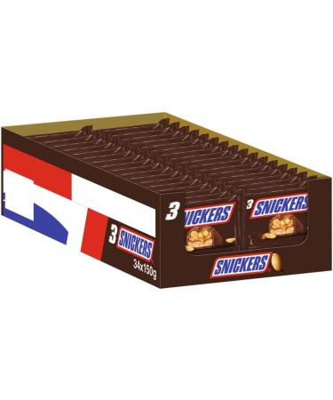 SNICKERS - Milk chocolate peanuts and caramel bar - 3 individual bars of 50g - 150g - Buy Online on GoSupps.com