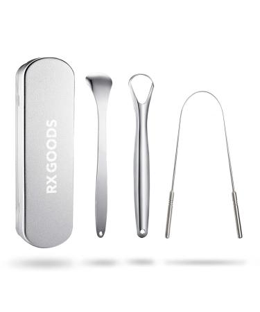RX Goods Stainless Steel Tongue Schaber for Oral Care - 4 pieces - Tongue cleaner tongue brush & tongue scraper - durable & reusable
