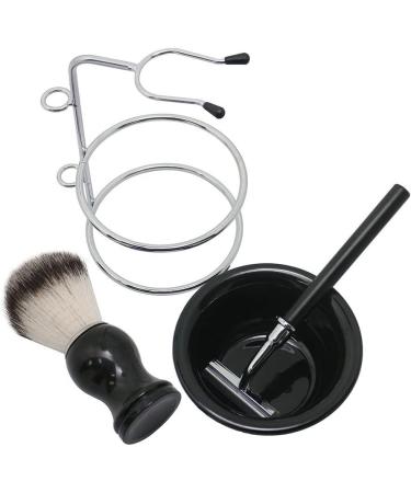 Premium 4-Piece Razor Holder & Brush Set for Men | Portable Shaving Tool for Beards & Mustaches - Black 4.3x13cm - Buy Online on GoSupps.com