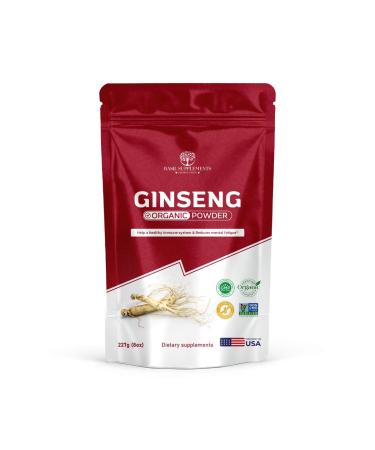 BASIL SUPPLEMENTS Organic Ginseng Powder Pure Panax Ginseng Root Powder | Natural Energy Focus & Immune Support | Korean Herbal Adaptogen | Non-GMO No Fillers Smoothie-Ready Superfood.