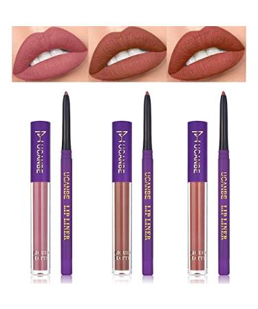 Ucanbe 6 pcs Matte Liquid Lipstick Set with Lip Liners & Primer - Long-Lasting Lady's Night Makeup - Buy Online on GoSupps.com