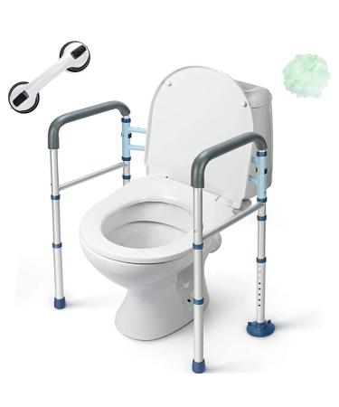 GreenChief Stand Alone Toilet Safety Rail with Free Grab Bar - Heavy Duty Toilet Safety Frame for Elderly, Handicap and Disabled - Adjustable Freestanding Toilet Handrails Helper, Fit Any Toilet