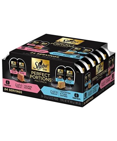 Sheba Perfect Portions Multipack Salmon and Whitefish & Tuna Entre Wet Cat Food Corn Soy Wheat Free (12 Twin Packs), 1.98 Pounds