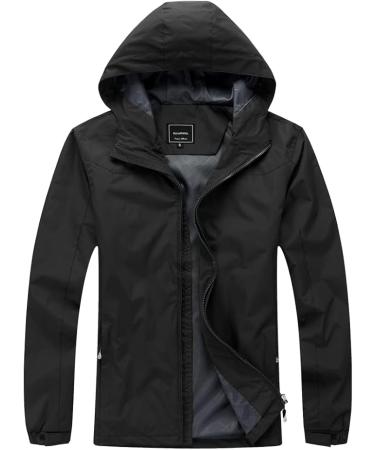 Blu Apparel Mens Waterproof Rain Jacket - Premium Branded Walking Hiking Everyday Wear Windproof Jacket - XXL - Black