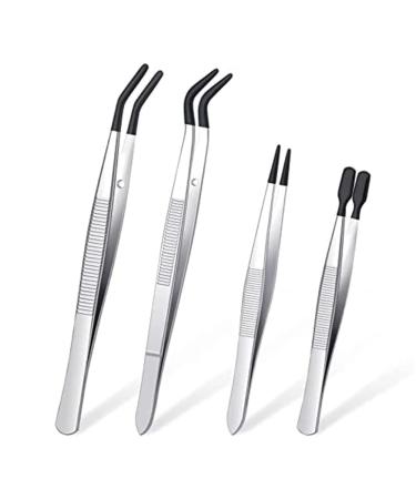 4-piece tweezers set with rubber tips tweezers PVC-coated tweezers rubber tweezers with tip rubber flat tip tweezers