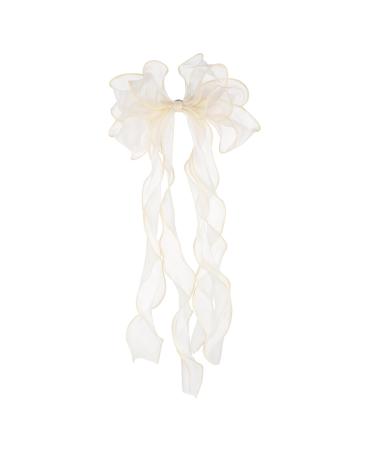 FRCOLOR 1pc Hairpin Hair Bow Headpieces Three- Layer Bow Hair Clip Korean Bridal Headpieces for Wedding Lace Ponytail Holder Bowknot Ribbon for Bows Bride Fabric Fashion Headband 48X19X1CM Beige