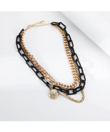 Rumtock Black Acrylic Chunky Chain Necklace with Coin Pendant - Statement Gold Jewelry for Women and Girls - Buy Online on GoSupps.com