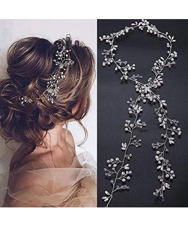Bridal Wedding Hair Accessories Set - Pearl and Crystal Beads Hair Vine Headband with Rhinestone Pins - Silver Jewelry Headpiece for Brides and Bridesmaids - Buy Online on GoSupps.com