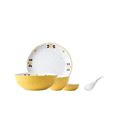 Dinner Plates Cute Hand-Painted Bees Dinnerware Sets Durable Ceramic Dinner Plate Sets Creative Dishes Set Plates Bowls and Snack Dishes Plates Kitchenware
