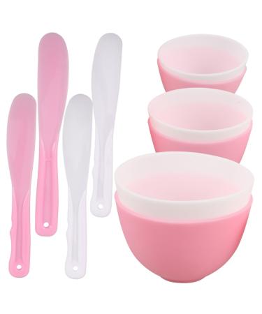 Vaguelly Bol de M lange Silicone pour Masque Facial Souple Applicateur Compact pour Usage Domestique et Voyage Ensemble DIY de Rose et Blanc
