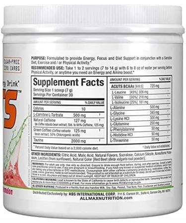 ALLMAX Nutrition AMINOCUTS (ACUTS) Energy Drink with Taurine, L-Carnitine, Green Coffee Bean Extract - Watermelon Flavor | 30 Servings - Buy Online on GoSupps.com