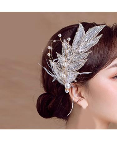 fdsmall Bride Headpieces Hair Barrette Pearl Feather Hair Piece Hair Pin Wedding Hair Accessories for Brides Bridesmaids Women and Girls