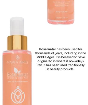 Maria Aires Skincare Rose Water Hydrating Face Mist - 120ml Daily Facial Toner with Aloe Vera Lavender & Witch Hazel | Soothes Redness & Irritation | Perfect Makeup Setting Spray - Buy Online on GoSupps.com