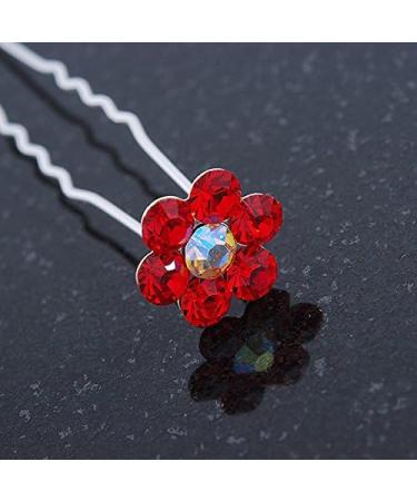 Bridal/Wedding/Prom/Party Set Of 6 Red Austrian Crystal Daisy Flower Hair Pins In Silver Tone - Buy Online on GoSupps.com