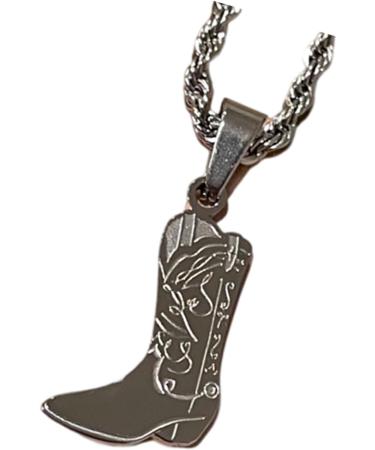 Oralgo Cowboy Boot Pendant Necklace - Unique Engraved Steel Color Jewelry for Sophisticated Style - Buy Online on GoSupps.com