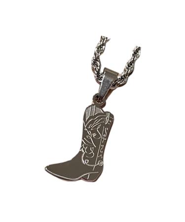 Oralgo's unique cowboy boot pendant necklace jewelry sophisticated necklace with a engraved cowboy boot trailer steel color